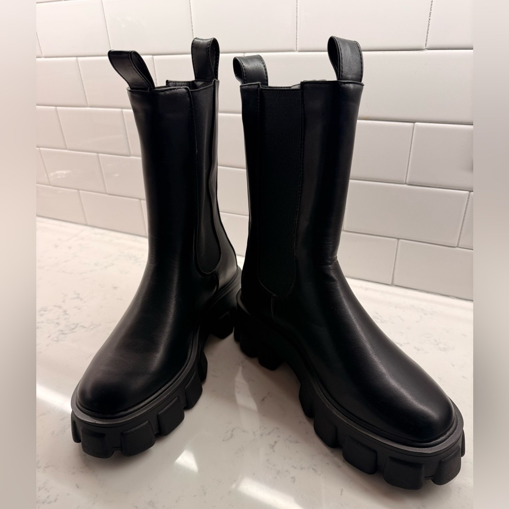 READYSALTED Black Chunky Platform Mid Calf Chelsea Boots Women’s Size 10 - Picture 6 of 11